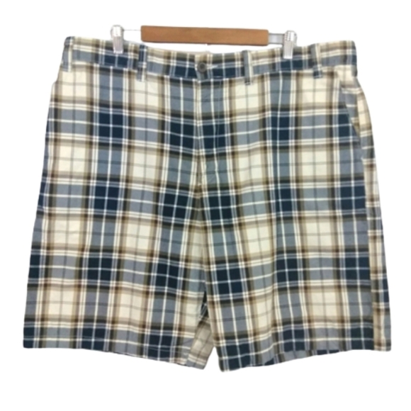Eddie Bauer Menswear Cotton Khaki Plaid Cream Blue Striped Casual Shorts - Picture 1 of 10